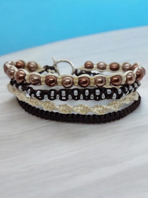 Bracelet 4 en 1 beige marron