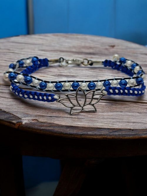 Bracelet double perles lotus bleu