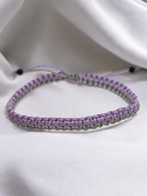 Bracelet macramé zigzag violet pâle gris