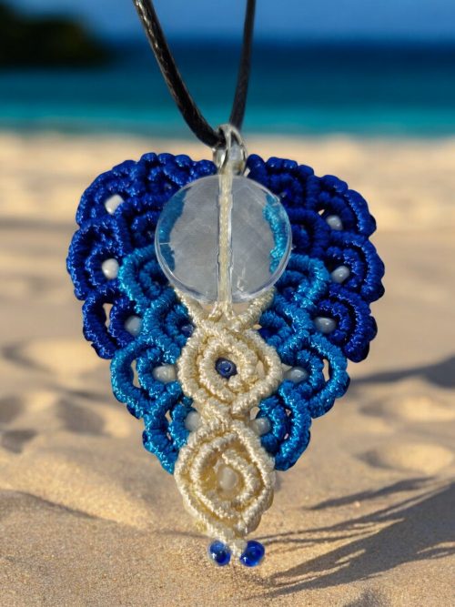 Collier Macramé Coeur Bleu