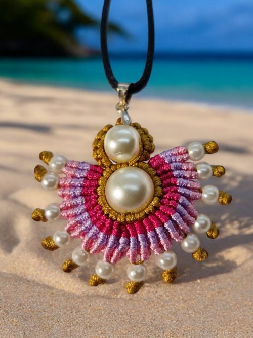 Collier Macramé Soleil rose