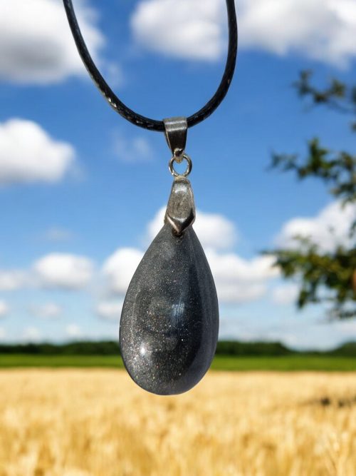 Collier résine goute grise pailletée