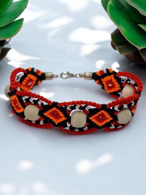 Bracelet Macramé Rouge orange noir