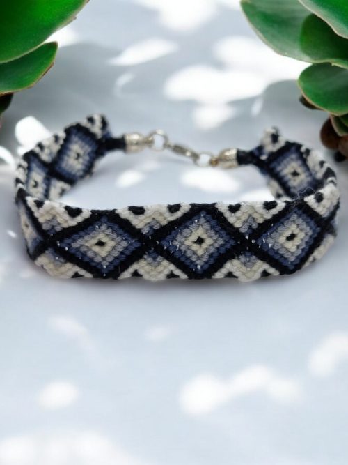 Bracelet macramé losange bleu gris