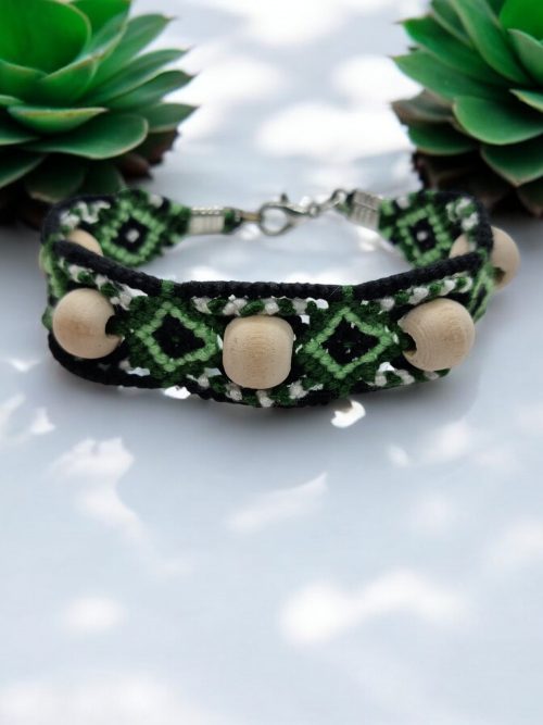 Bracelet Macramé vert noir