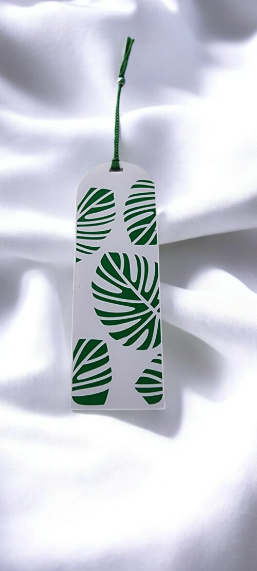 Marque page "feuilles de Monstera" vert et blanc