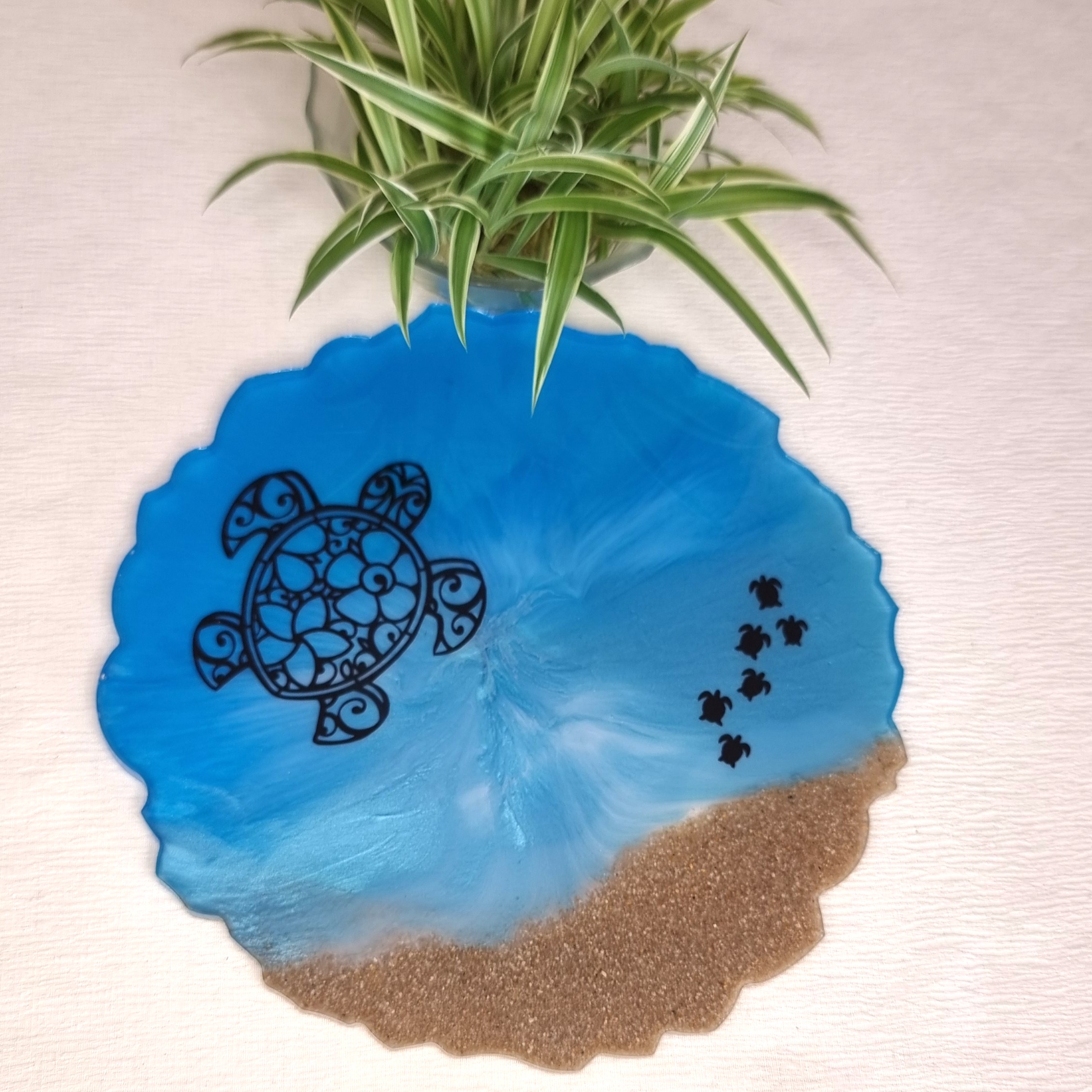 bougeoir résine modèle unique bleu vert doré déco accessoire maison