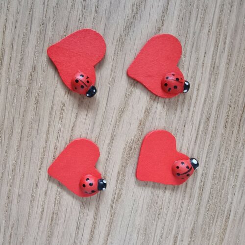 Lot 4 coeurs coccinelle en bois