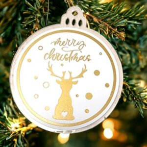 Acrynea Merry Christmas cerf blanc et or
