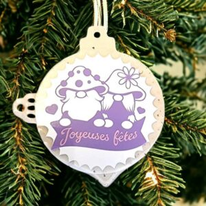Acrynea gnomes blanc et violet "Joyeuses fêtes"