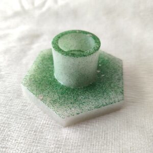 Bougeoir Candela blanc paillettes vertes